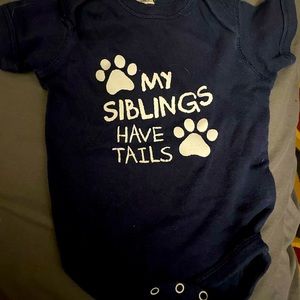 Navy Onesie size 6 months “My Siblings have Tails”